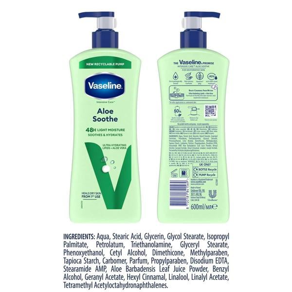Vaseline Body Lotion Intensive Care Aloe Soothe Soothing Hydration 600ml, 2 Pack