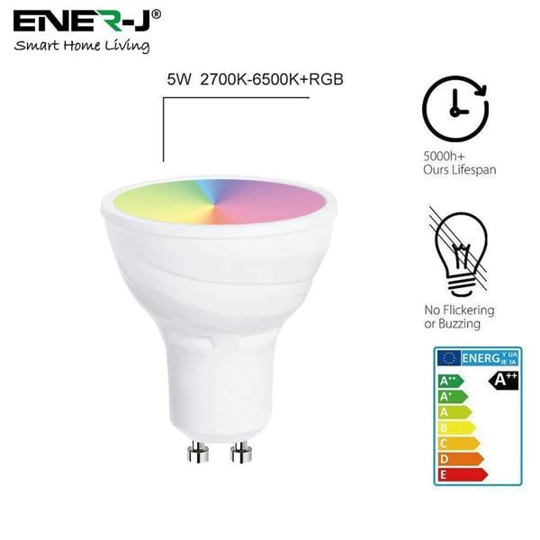 ENER-J 5W GU10 Smart WiFi LED Bulb, Dimmable RGB & Tunable White Spotlight, Alexa & Google Home Compatible - Single Pack