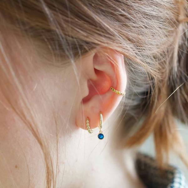 Birthstone Charm Huggie Hoop Earrings - alternative view
