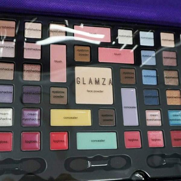 Glamza 68 Piece Vegan Makeup Set Vanity Case (Eyeshadow Palettes, Lipstick, Brushes & More)