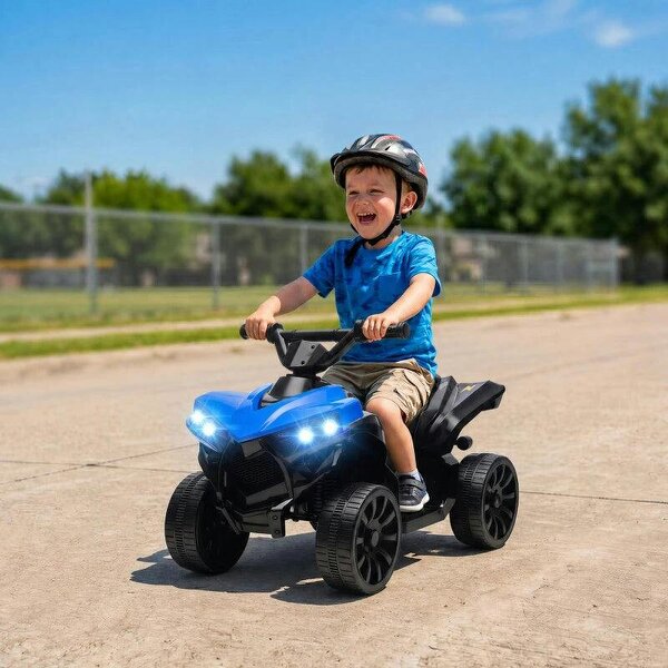 6V Kids ATV, 4 Wheeler Electric Ride on Car with Music and LED Headlights, for Ages 18-56 Months Boys and Girls, Blue - Blue