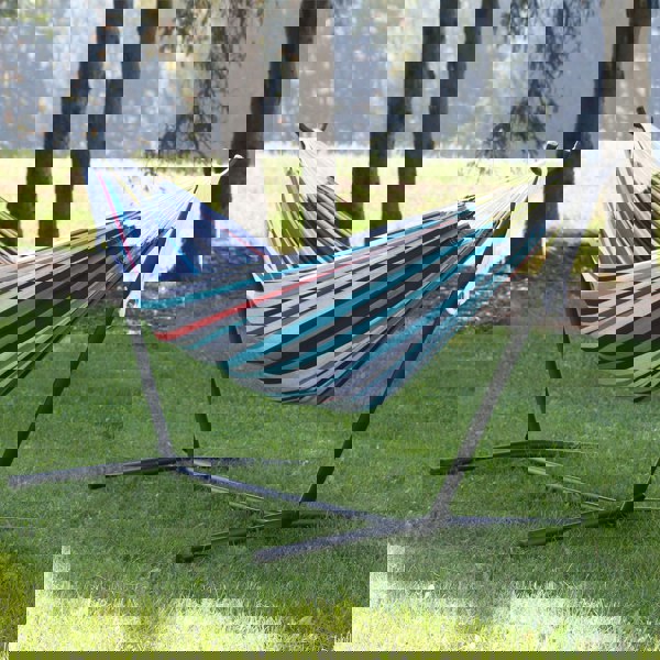 Vivere Double Cotton Hammock with Stand (250cm) - Denim