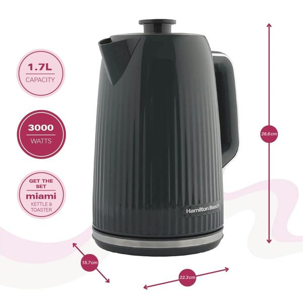 Hamilton Beach Miami Kettle & Toaster Set Charcoal Grey - Hamilton Beach UK