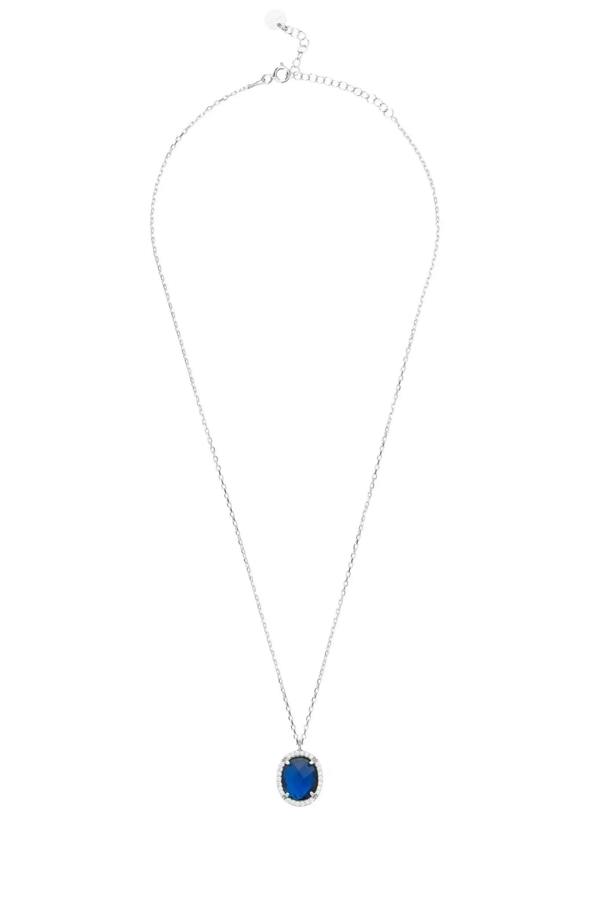 Beatrice Oval Gemstone Pendant Necklace Silver Sapphire Hydro - LATELITA Necklaces