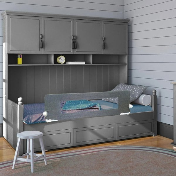 Safetots Deluxe Soft Touch Denim Extra Wide Bed Rail, Grey 140cm Wide x 50cm Tall, Toddler Bed Guard For Safety