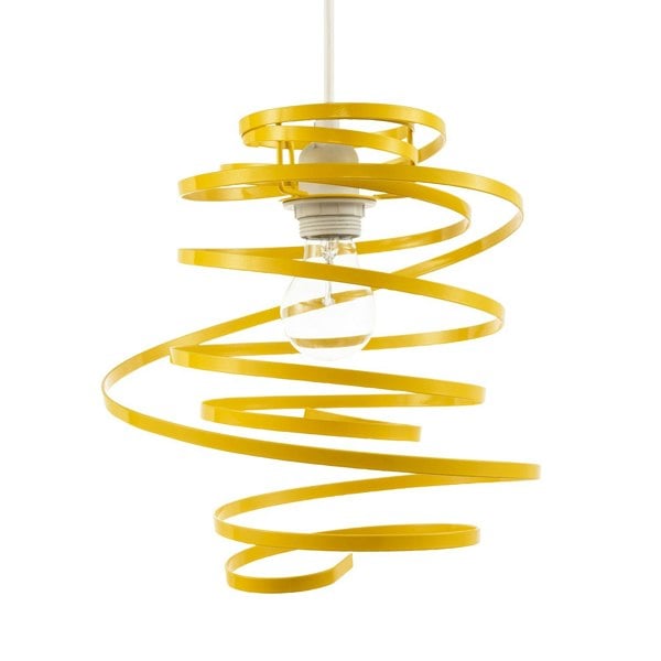 Designer Yellow Gloss Metal Double Ribbon Spiral Swirl Pendant Shade Image 1