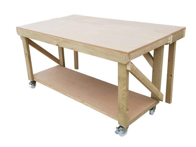 Arbor Garden Solutions Wooden MDF Top Workbench With Extendable Working Surface and Wheels