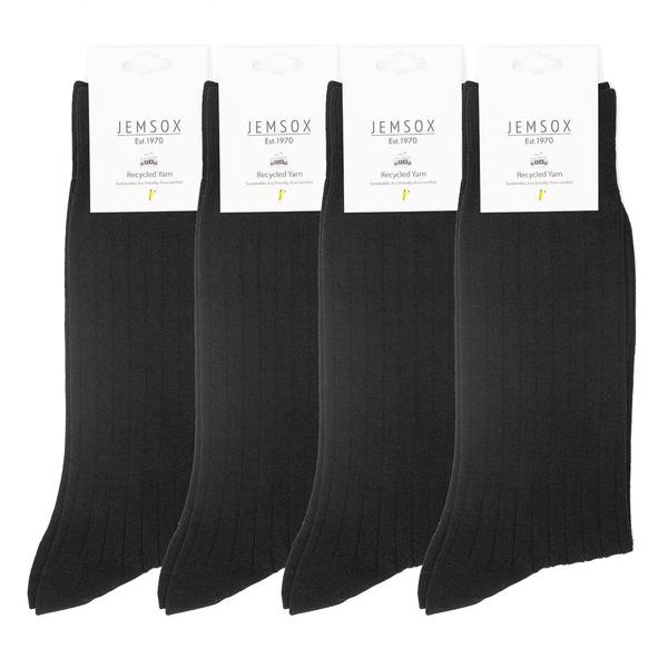 Jemsox 4 Pack - Premium Fine Ribbed Men’s Wedding & Formal Socks – Midnight Black