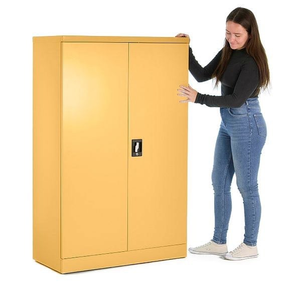 MMT Furniture Designs Storage Cabinet Steel 2 Door Yellow 140cm(h) Lockable Filing Cabinet