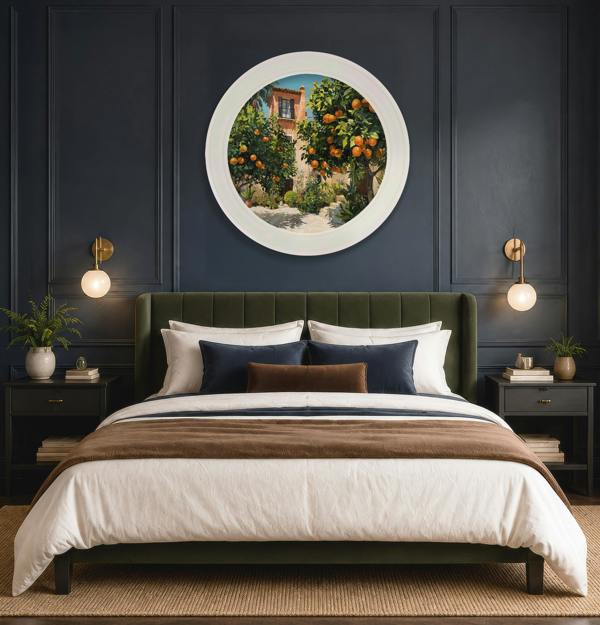 Exceptional Art The Orange Villa - Oxford Strong White Round Frame
