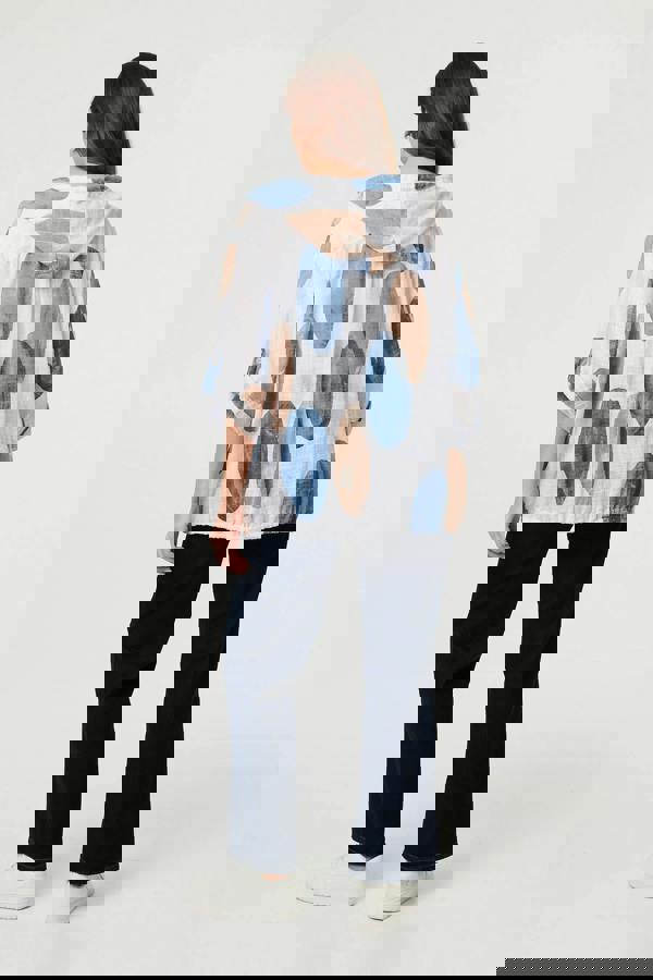 White | Abstract Relaxed Hood Drawstring Jacket