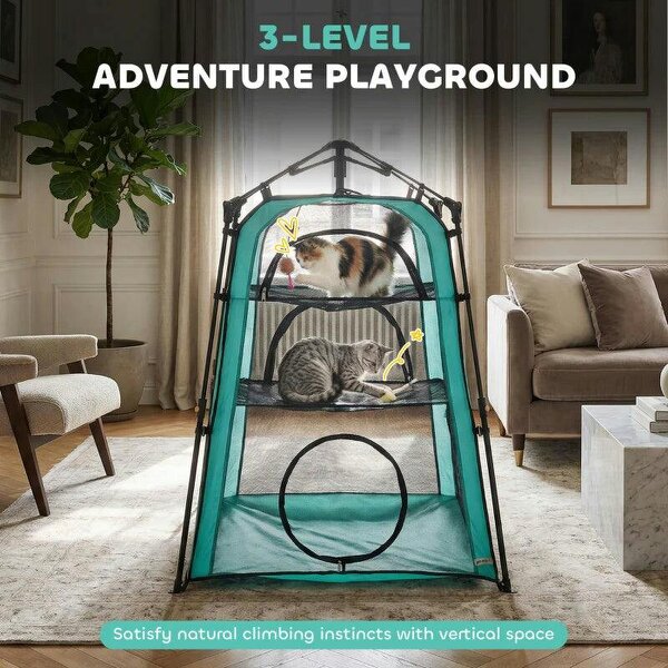 Cat Tent, 3-Tier Portable Pet Tent for Indoor Outdoor, Cat House with Multi-Door, Carry Bag, Breathable Mesh