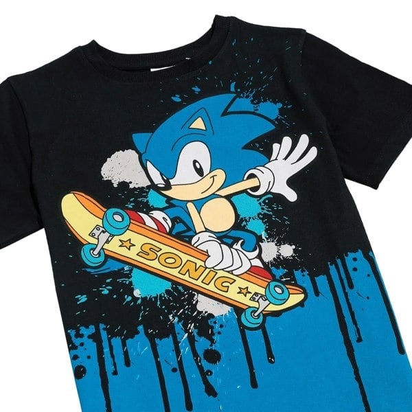 Sonic The Hedgehog Childrens/Kids Skateboard T-Shirt - Black/Blue