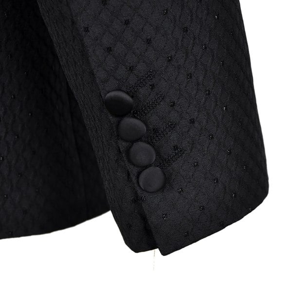 David WeJ Alfredo Double Breasted Shawl Lapel Dotted Jacquard Tuxedo- Black