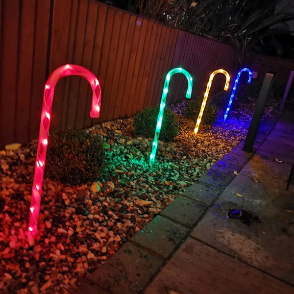Samuel Alexander 4pcs 62cm Premier Outdoor Multicoloured Christmas Candy Cane LED Path Lights for Garden