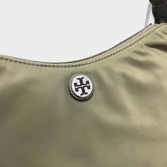 Tory Burch Nylon Zip Top Shoulder Bag Green Khaki