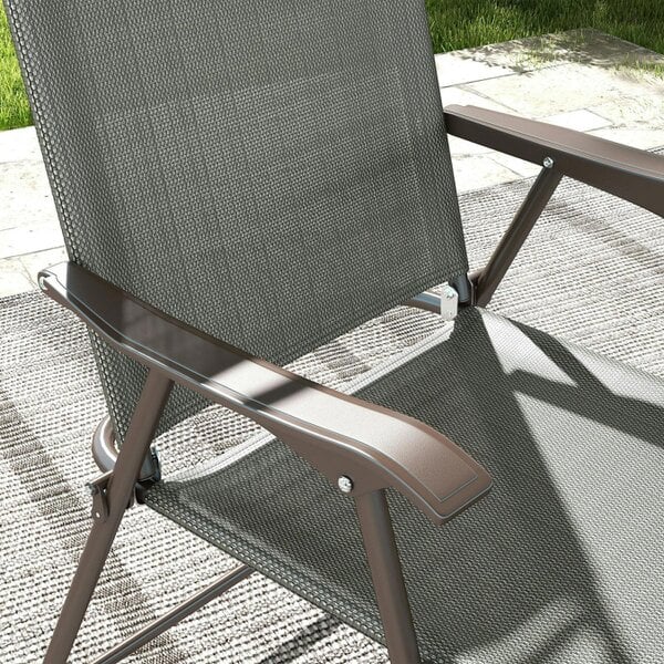 Wyld Haus Rone Bari Set Of 2 Metal Dark Grey Folding Garden Chairs With Fabric Mesh Seats