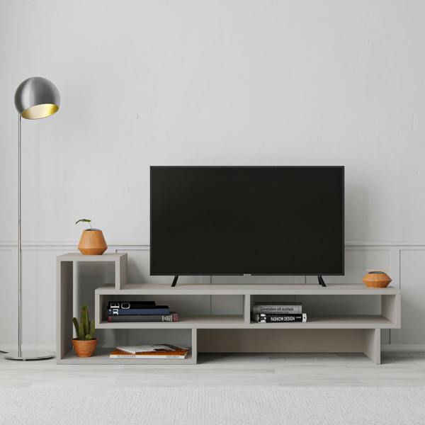 Decortie Tetra Modern TV Stand Open Shelves Mocha Grey Multimedia Centre 43" TVs 136.5 cm Wide