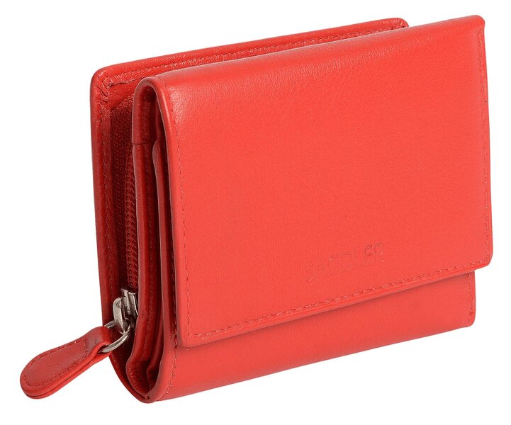SADDLER CARLA Handmade Leather Compact Trifold Purse – RFID Protected | 5 Card Slots, ID Window & Zipped Coin Pocket | Gift Boxed - Red