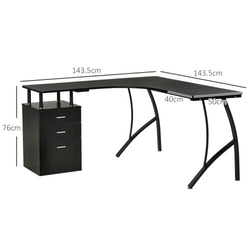 Wyld Haus Keba 143cm Metal Black Industrial L Shaped Desk With Storage Drawer