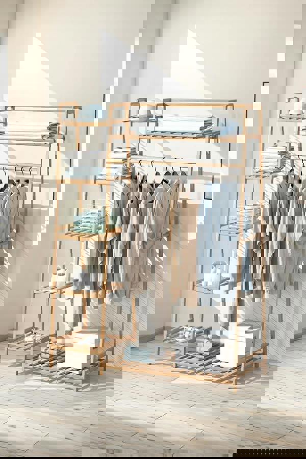 Living and Home Bamboo Clothing Garment Rack 7 Tier Storage Shelf Coat Clothes Hanging Rack - Natural