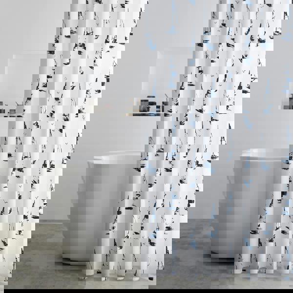 Catherine Lansfield Salcombe Boats Shower Curtain Panel White