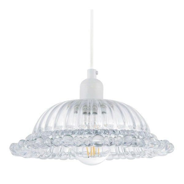 Designer Clear Line Ribbed Glass Pendant Lamp Shade with Moulded Edge Image 1