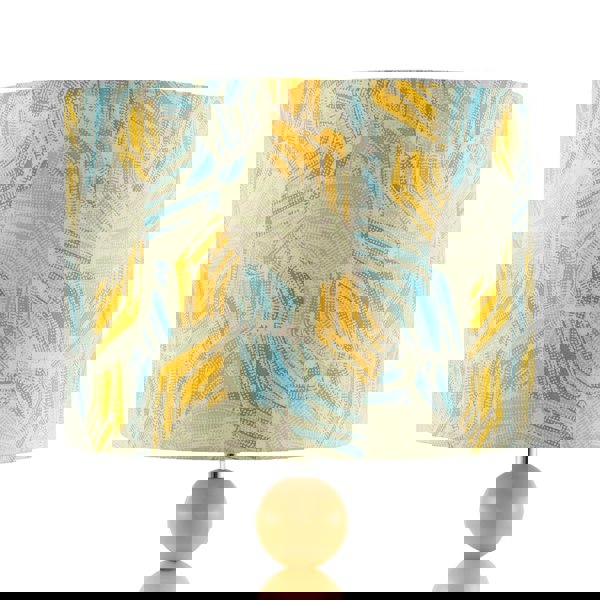 Chic Yellow Table Lamp with Graphic Style Multi Colour Fabric Shade Image 5