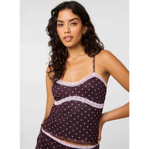 Pink Vanilla Polka Dot Lace Trim Cami