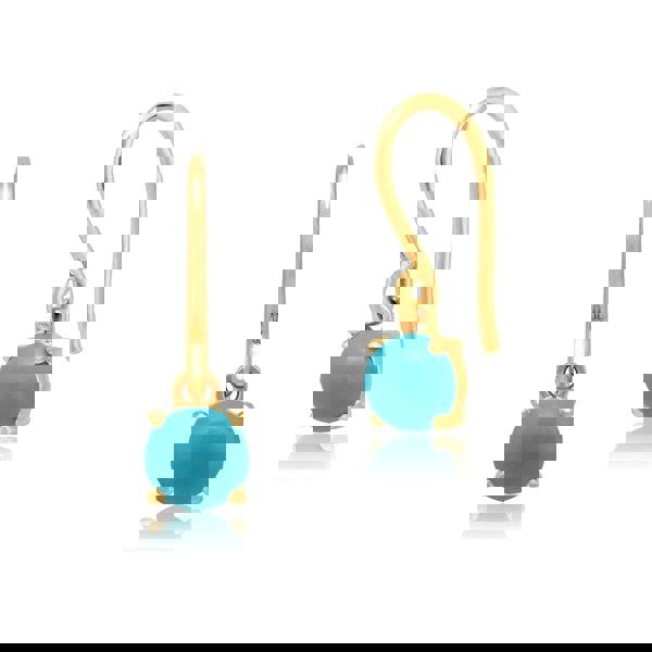 Classic Round Turquoise Cabochon Drop Earrings in 9ct Yellow Gold - Gemondo