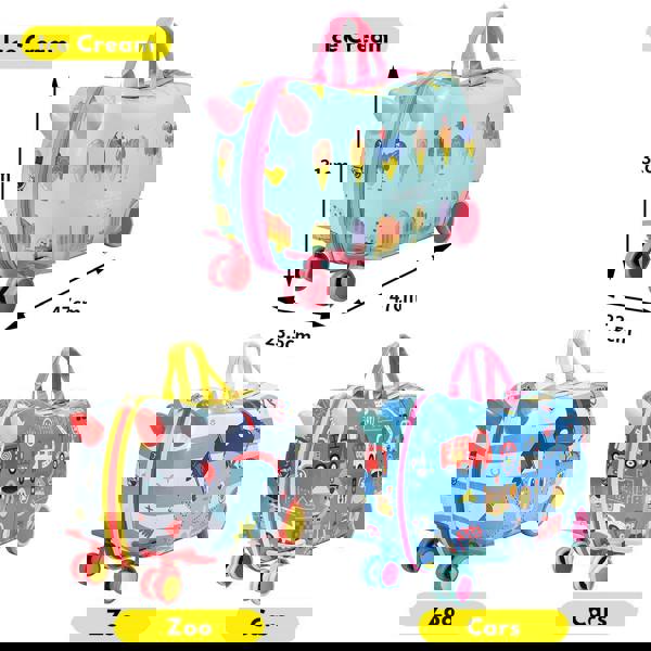 Dekko 17'' Ride On Suitcase Kids Travel Luggage on Wheel Heavy Duty Lightweight