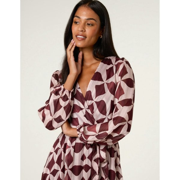 Blue Vanilla Geometric Metallic Wrap Maxi Dress