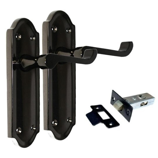 EDH Door Hardware Black Nickel Internal Door Handles Ashford Style Lever Latch + Tubular Latch Set