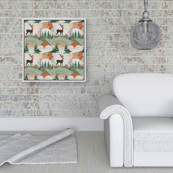 Warren Reed Reindeer On A Snowy Landscape Pattern Framed Canvas