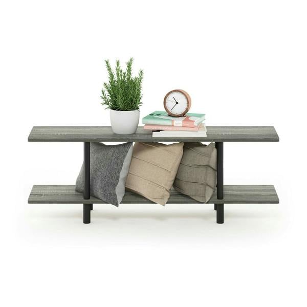 WALPLUS Modern Turn-N-Tube 2-Tier Multipurpose Wide Shelf, French Oak Grey/Black for Bedroom