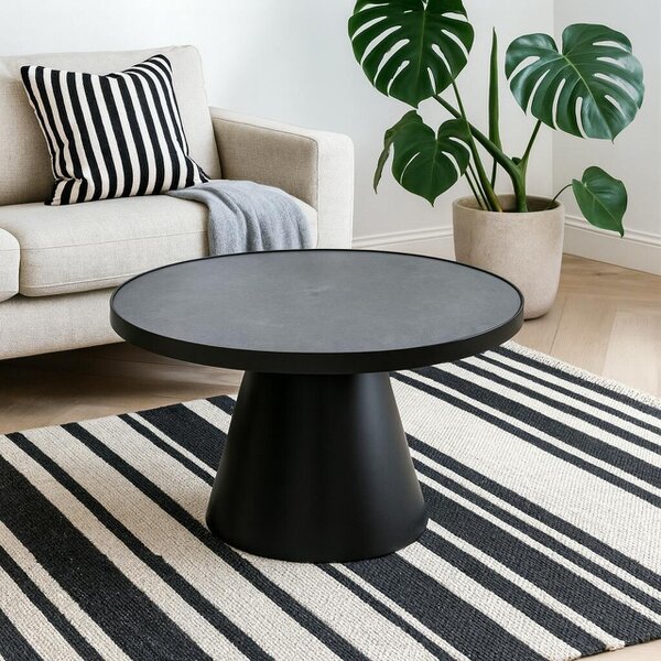 Wyld Haus Hamburg Round Black Ceramic Coffee Table with Steel Pillar Base