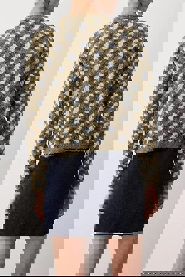 WOVCOR Argyle Patterned Crew Neck Crop Knit Cardigan