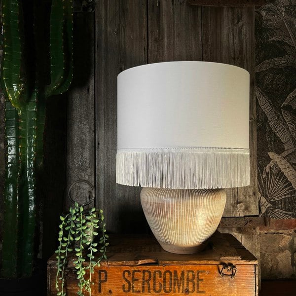 Love Frankie white cotton lampshade fringing lamp