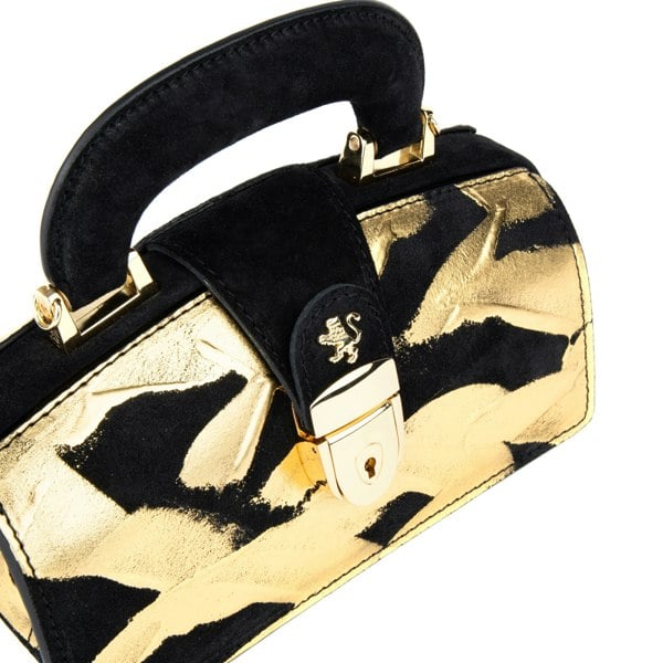 Embassy London Gazelle Mini - Gold & Black - Mini top handle structured bag in Italian leather with LED