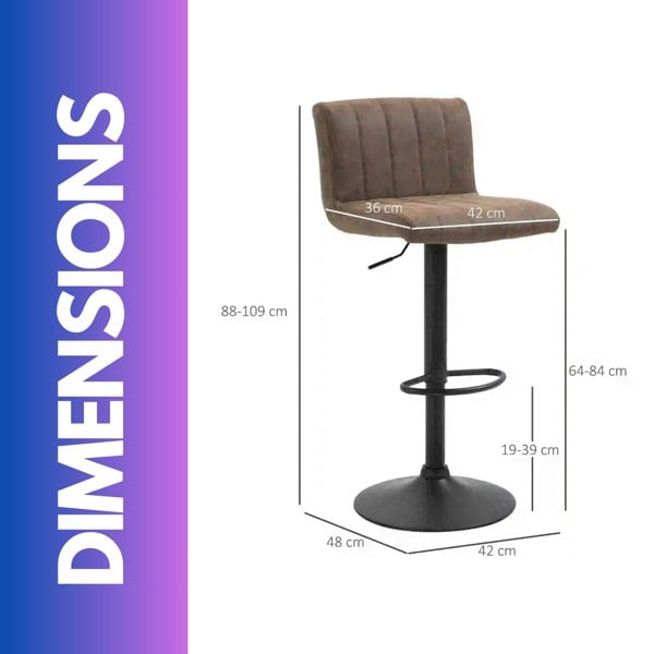 Rafaelo Mobilia Set Of 2 Adjustable Height Swivel Bar Stools Matte Suede Brown