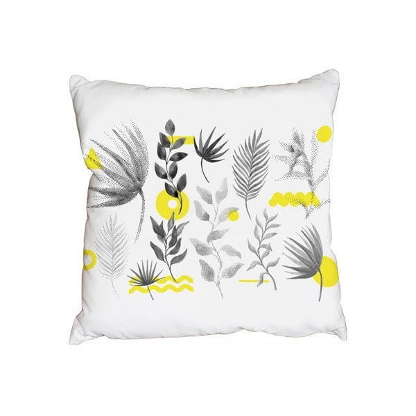 New Product Halftone floral set juxtaposed with bright bold geometric leaves (Cushion)  - Andrew Lee Home and Living Homeware
