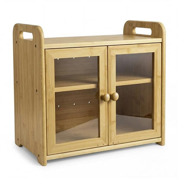 TOQUE Bread Box 20L 2-Tier Bamboo Bread Bin Storage Acrylic Door Natural