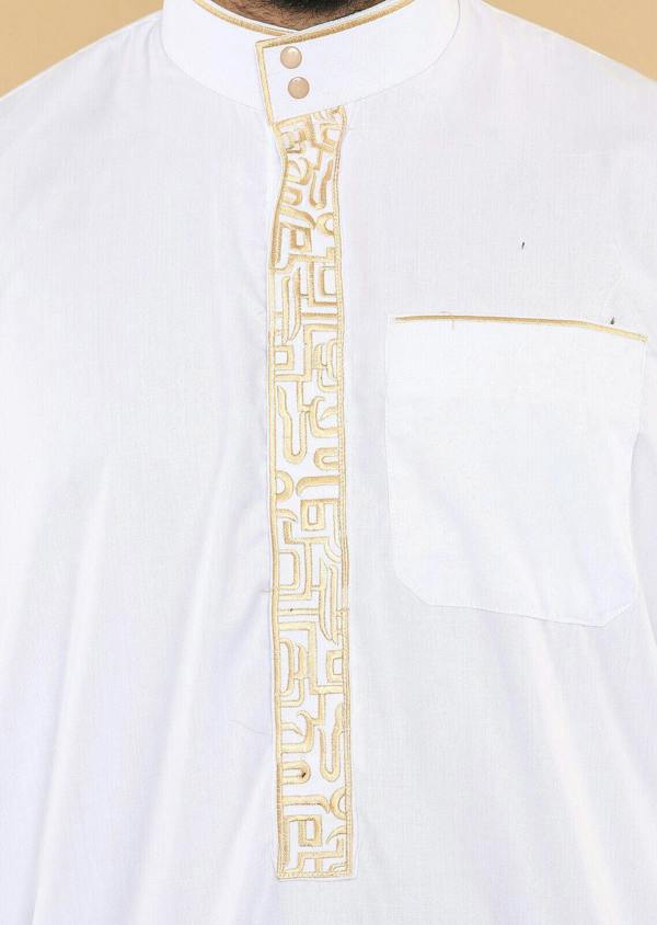 Infinity Leather Mens Thobe Jubba Emirati Islamic Arabic Eid Embroidery Kaftan Jubbah Robe