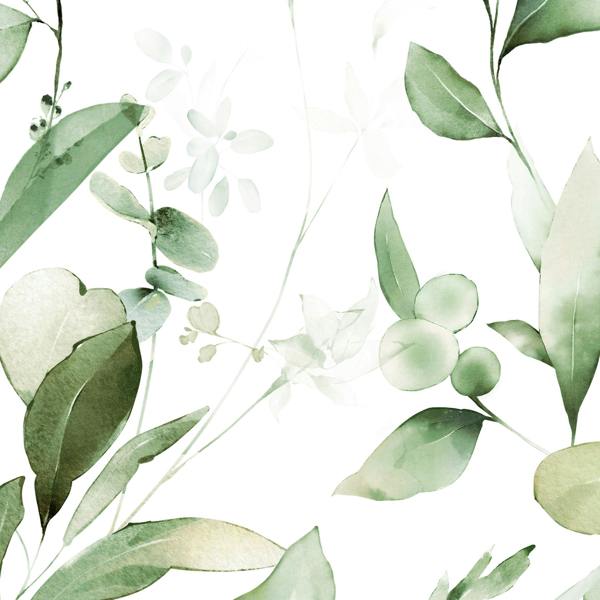 Grandeco Quillan Delicate Watercolour Leaves 3 panel repeatable Mural 1.59 x 2.8m, Green