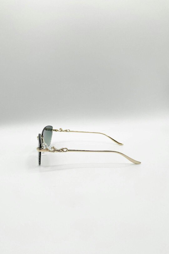 SVNX Cat Eye Rimless Sunglasses In Green