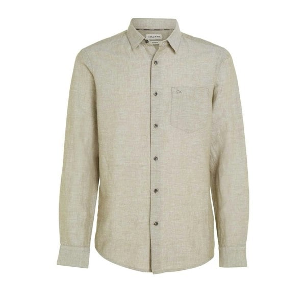 Calvin Klein Mens Linen Regular Shirt - Green