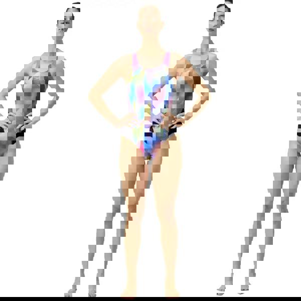 Speedo allover digital recordbreaker swimsuit in black pink blue