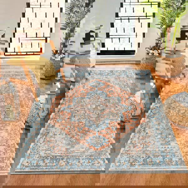 Livabliss Lillian-Washable Blue Brown Traditional Vintage Boho Rug