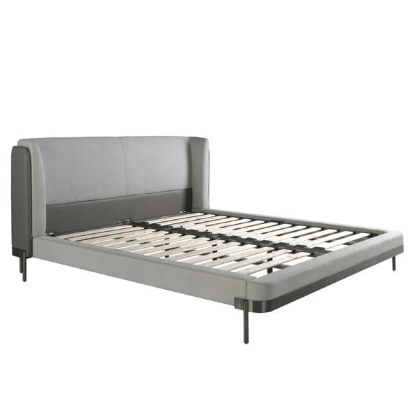Angel Cerdá Light Grey Fabric and Dark Grey Leatherette Bed 7156