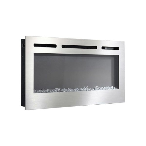 Silver 2kW Electric Fireplace 12 Flame Colour Recessed Fire with 2 Heat Settings Wall Mounted Fires Living and Home